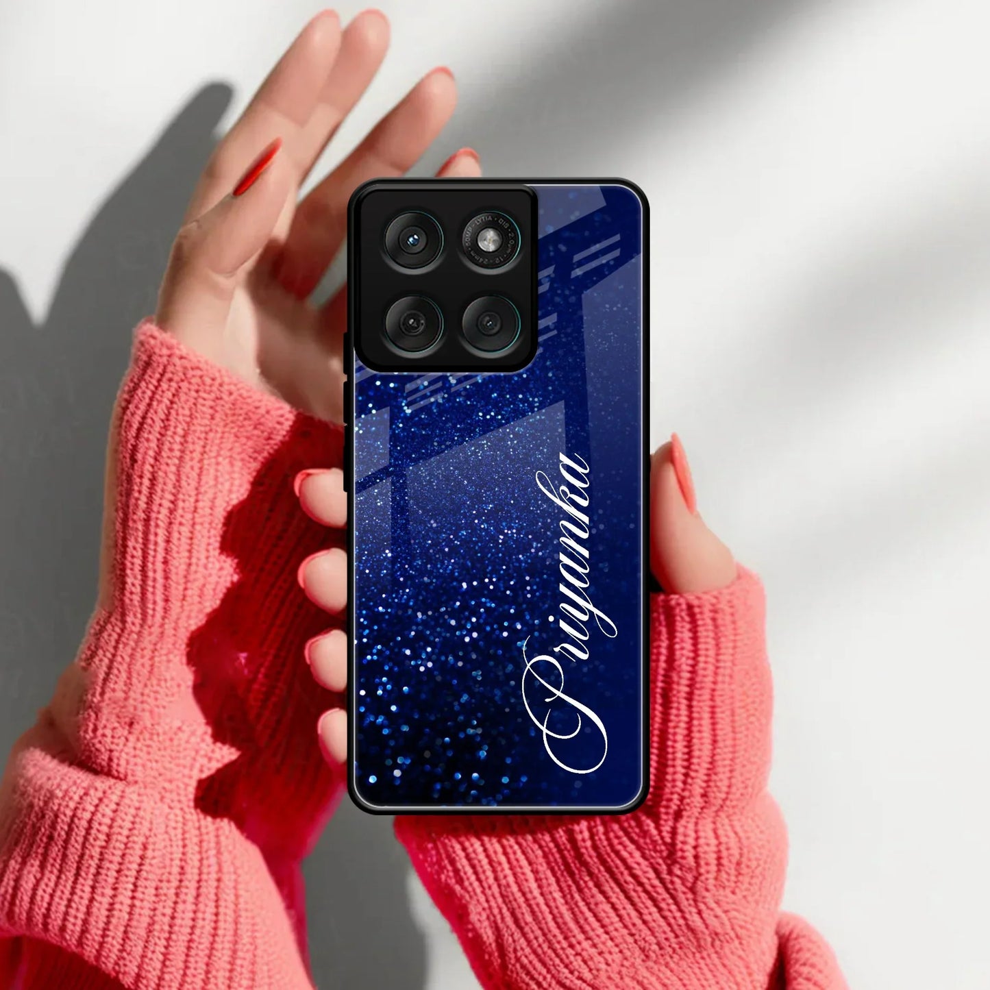 Blue Glitter Customize Glass Case Cover For Motorola - ShopOnCliQ