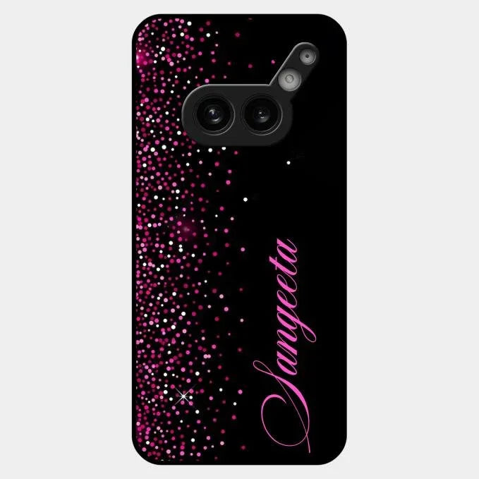 Pink Glitter Customize Glass Case Cover For Nothing