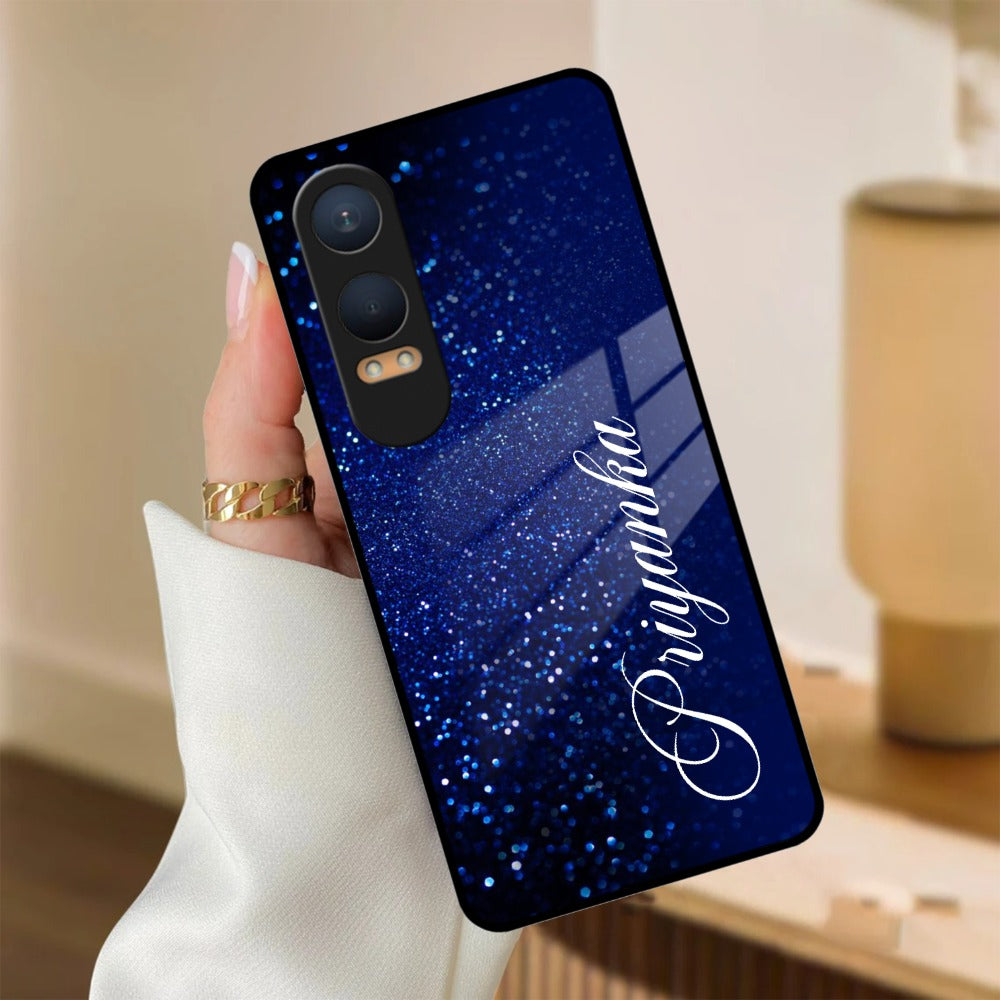 Blue Glitter Customize Glass Case Cover For Oneplus