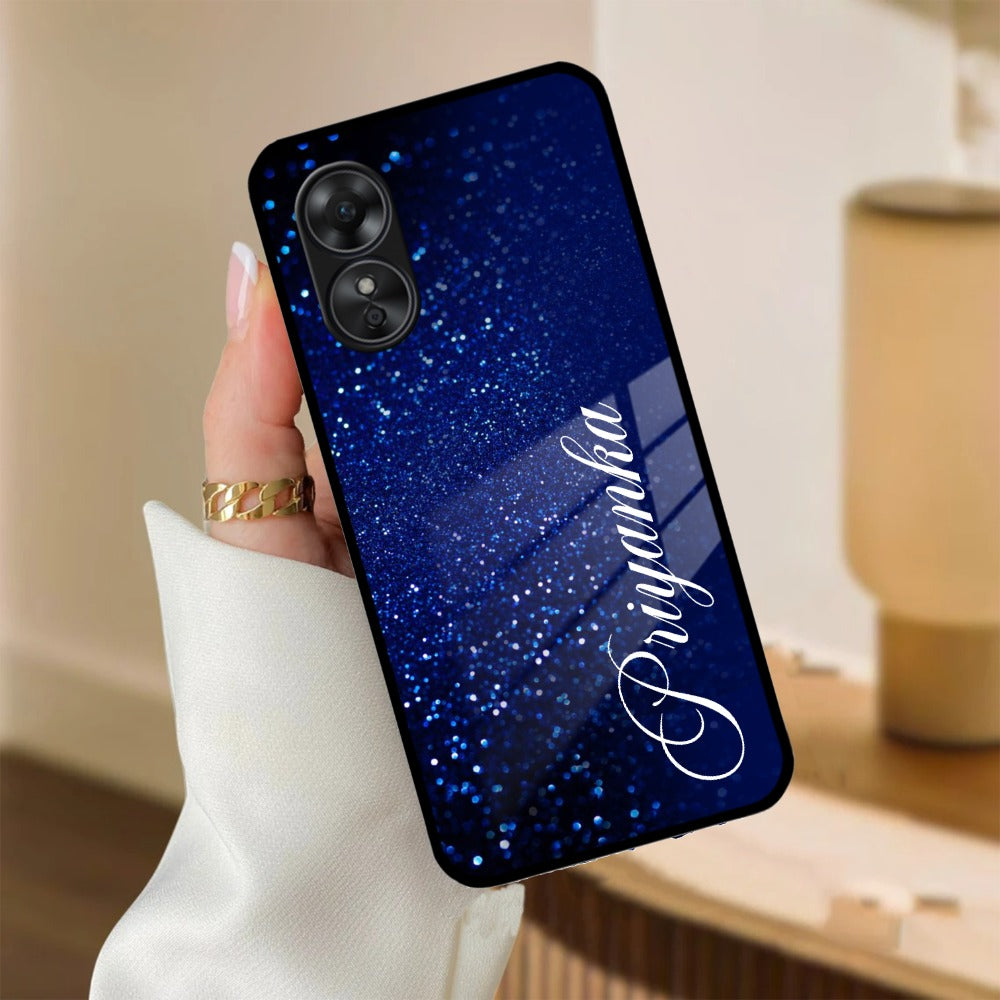 Blue Glitter Customize Glass Case Cover For Oppo