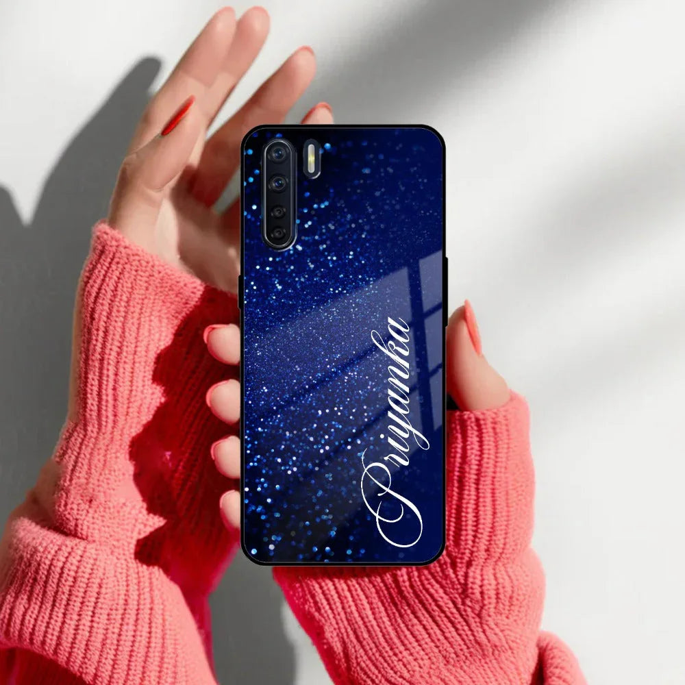 Blue Glitter Customize Glass Case Cover For Oppo - ShopOnCliQ