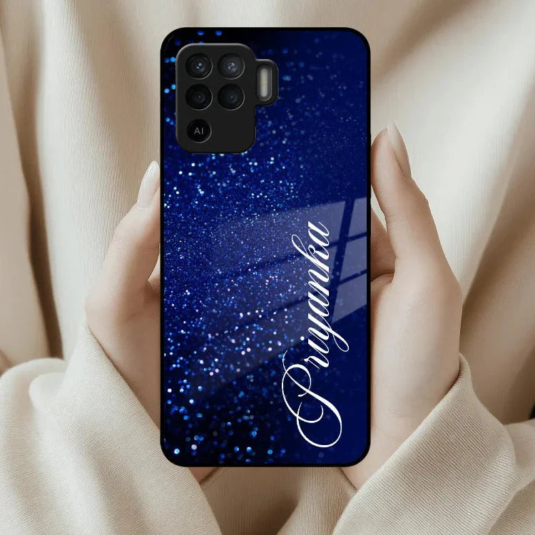 Blue Glitter Customize Glass Case Cover For Oppo - ShopOnCliQ