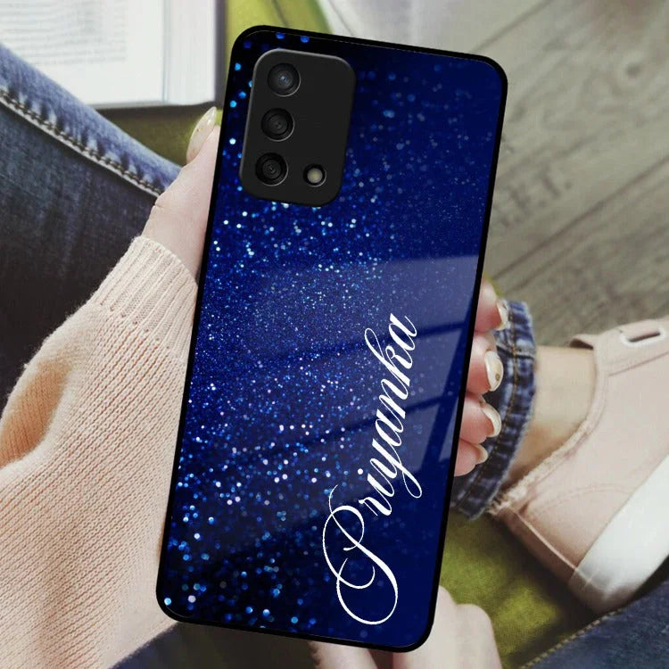 Blue Glitter Customize Glass Case Cover For Oppo - ShopOnCliQ