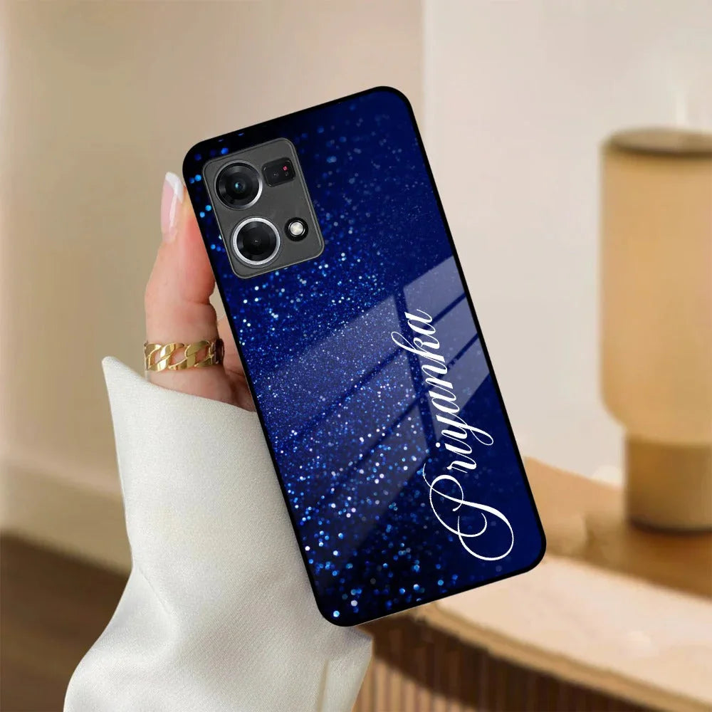 Blue Glitter Customize Glass Case Cover For Oppo - ShopOnCliQ