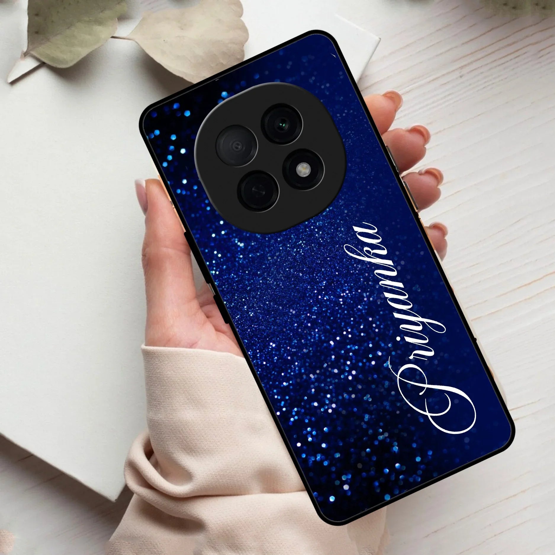 Blue Glitter Customize Glass Case Cover For Oppo - ShopOnCliQ