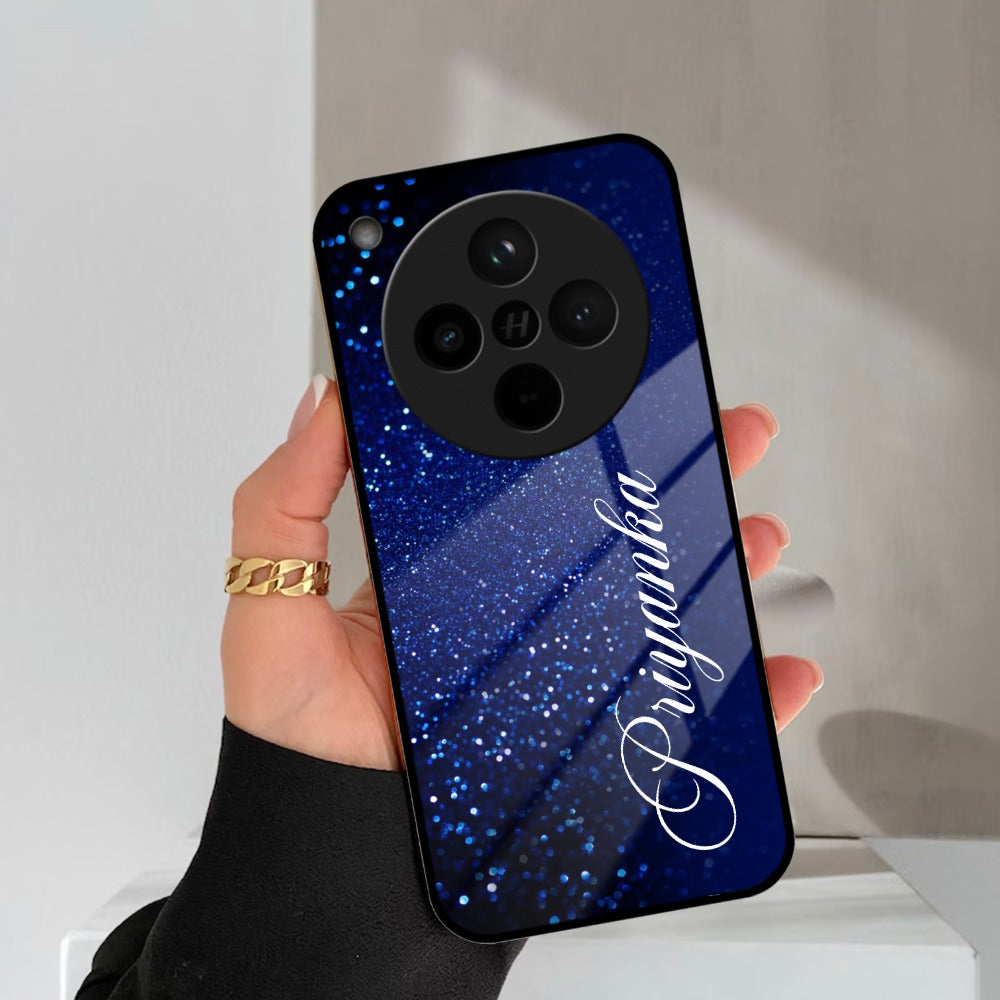 Blue Glitter Customize Glass Case Cover For Oppo