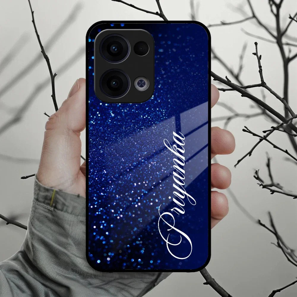 Blue Glitter Customize Glass Case Cover For Oppo - ShopOnCliQ