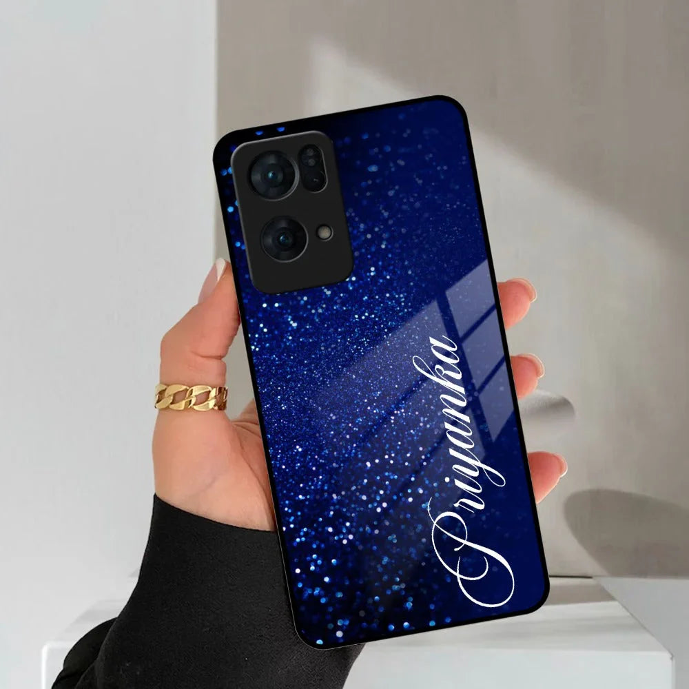 Blue Glitter Customize Glass Case Cover For Oppo - ShopOnCliQ