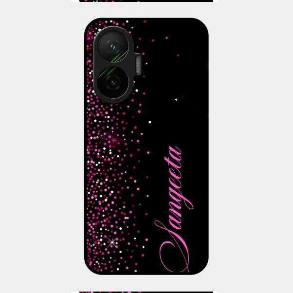 Pink Glitter Customize Glass Case Cover For Poco