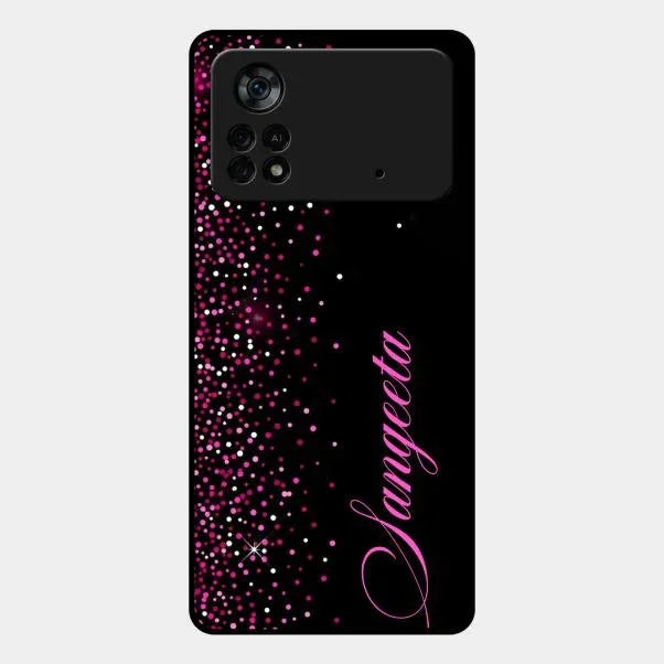 Pink Glitter Customize Glass Case Cover For Poco