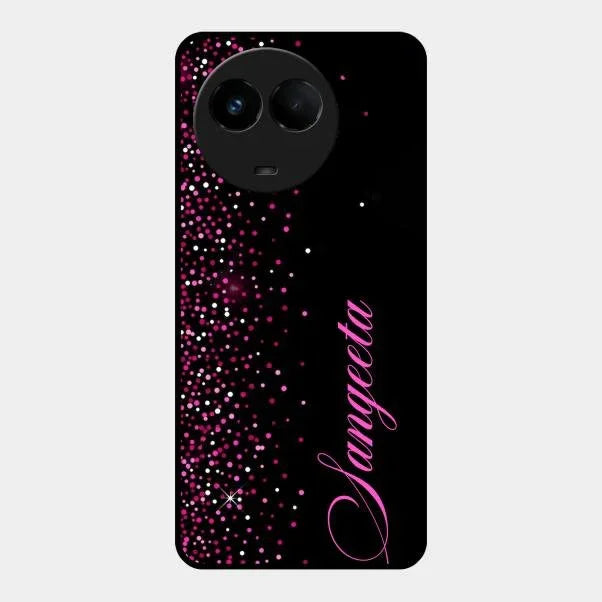 Pink Glitter Customize Glass Case Cover For Realme