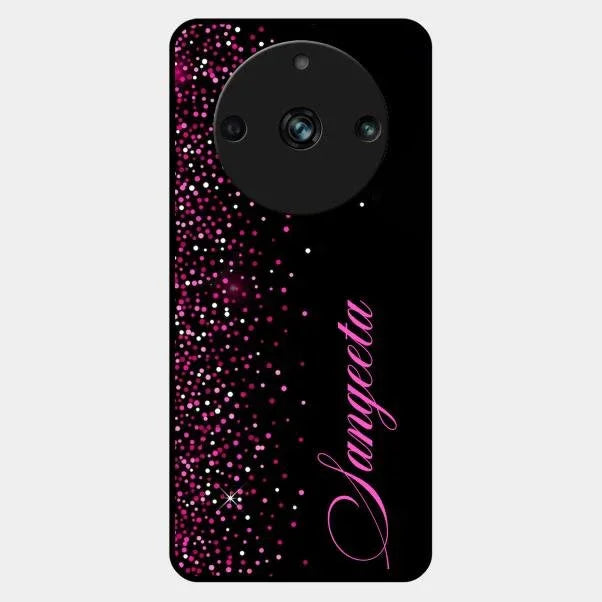 Pink Glitter Customize Glass Case Cover For Realme