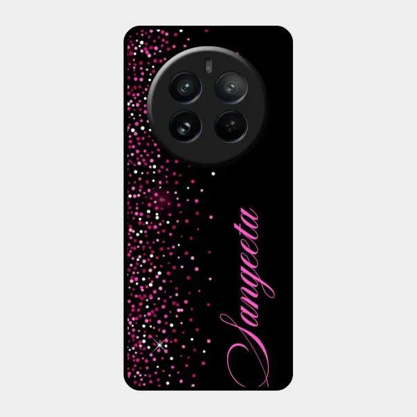 Pink Glitter Customize Glass Case Cover For Realme