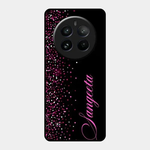 Pink Glitter Customize Glass Case Cover For Realme