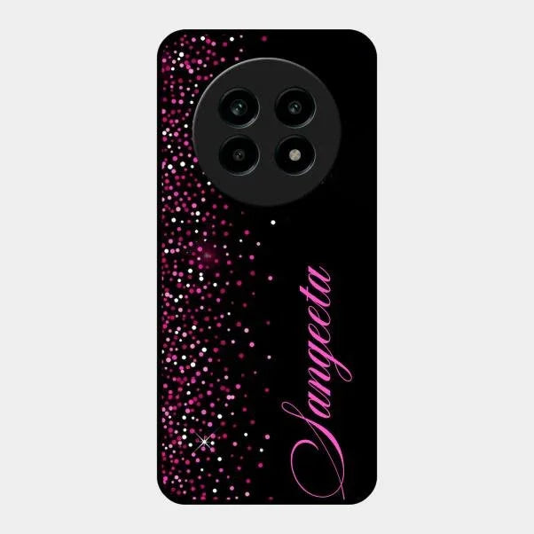 Pink Glitter Customize Glass Case Cover For Realme