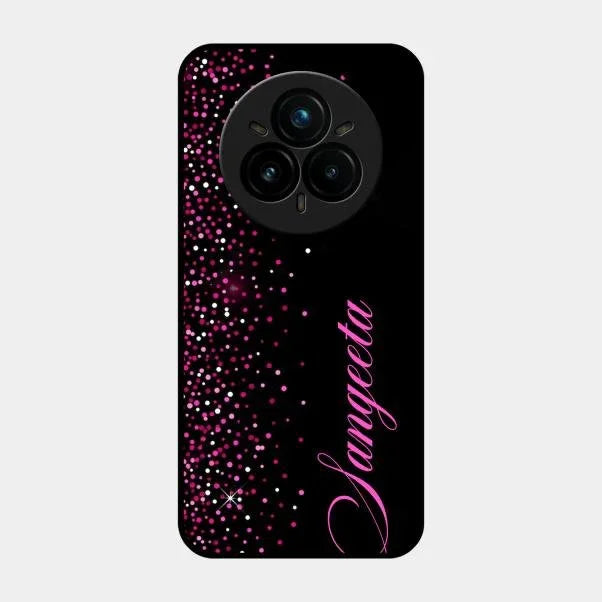 Pink Glitter Customize Glass Case Cover For Realme