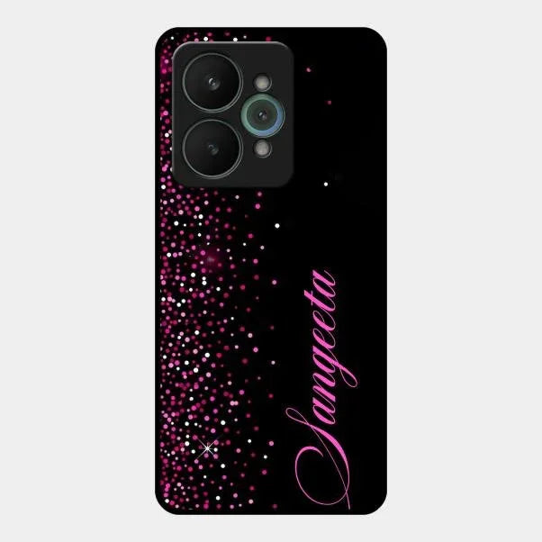 Pink Glitter Customize Glass Case Cover For Realme