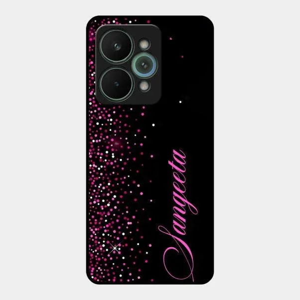 Pink Glitter Customize Glass Case Cover For Realme