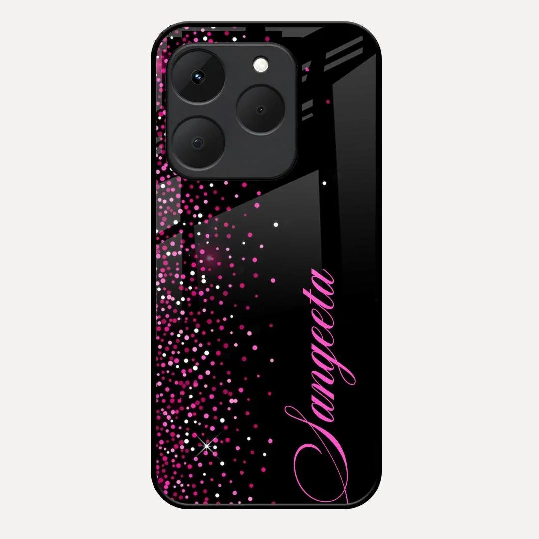 Pink Glitter Customize Glass Case Cover For Realme