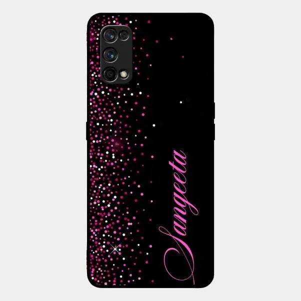 Pink Glitter Customize Glass Case Cover For Realme