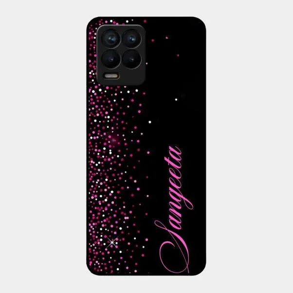 Pink Glitter Customize Glass Case Cover For Realme