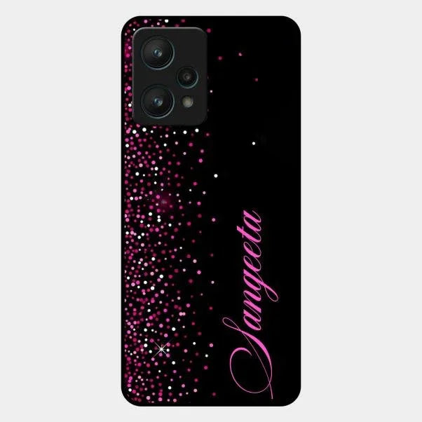 Pink Glitter Customize Glass Case Cover For Realme