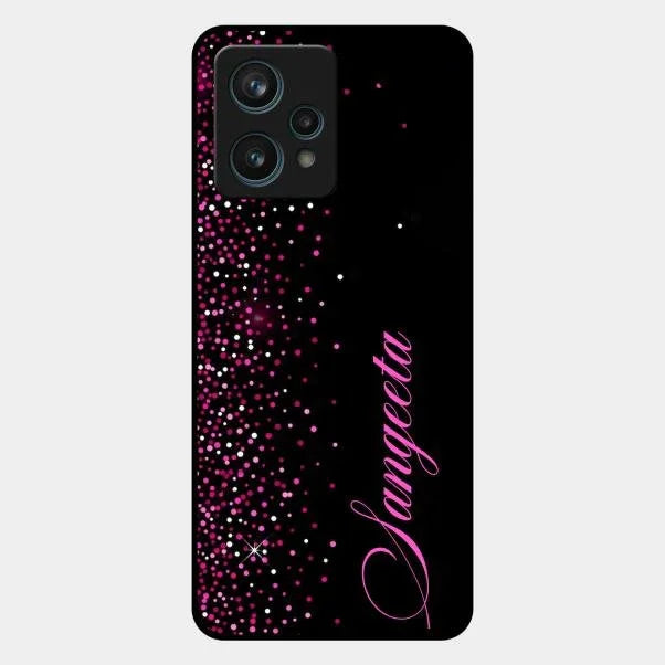 Pink Glitter Customize Glass Case Cover For Realme