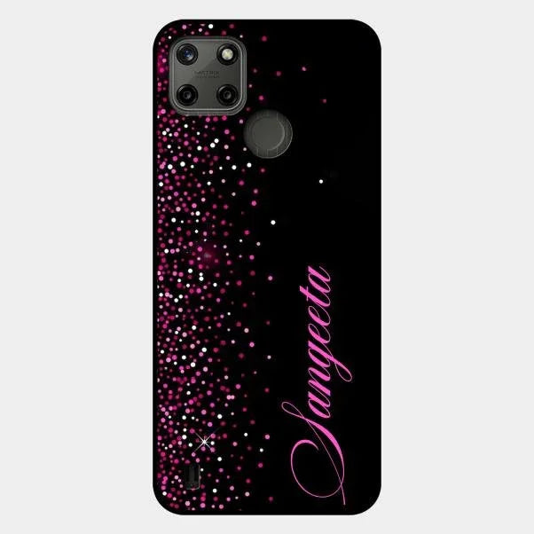 Pink Glitter Customize Glass Case Cover For Realme