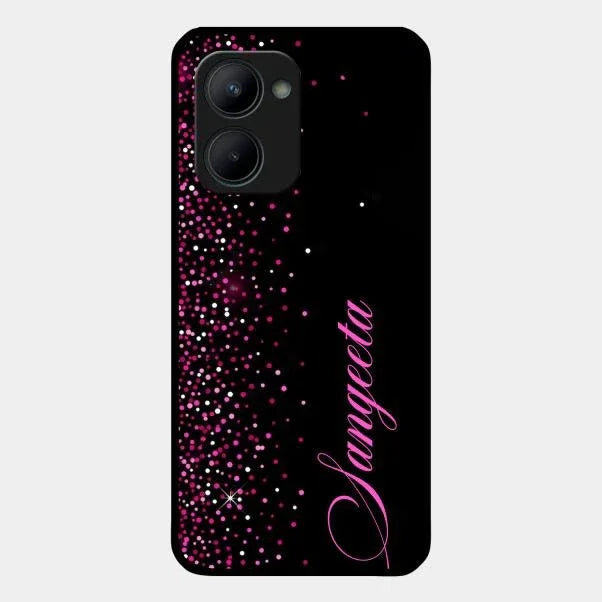 Pink Glitter Customize Glass Case Cover For Realme