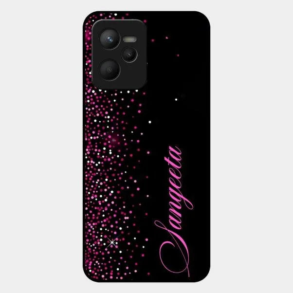 Pink Glitter Customize Glass Case Cover For Realme