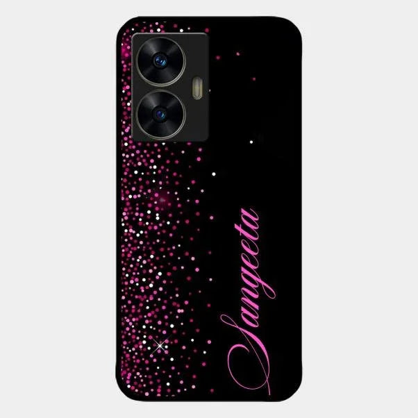 Pink Glitter Customize Glass Case Cover For Realme