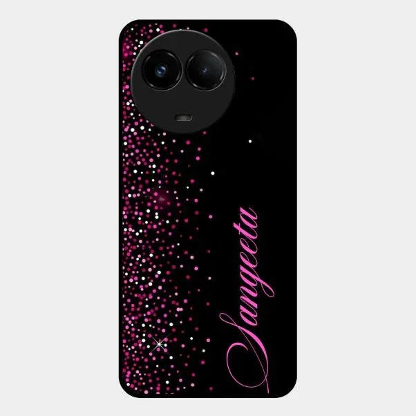 Pink Glitter Customize Glass Case Cover For Realme