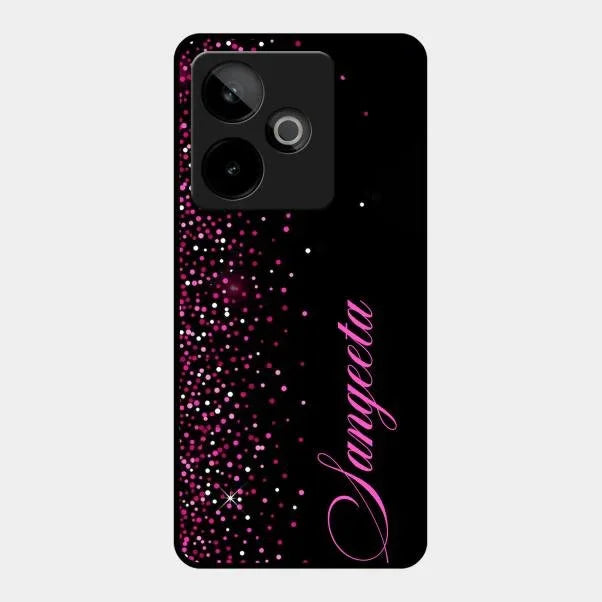 Pink Glitter Customize Glass Case Cover For Realme