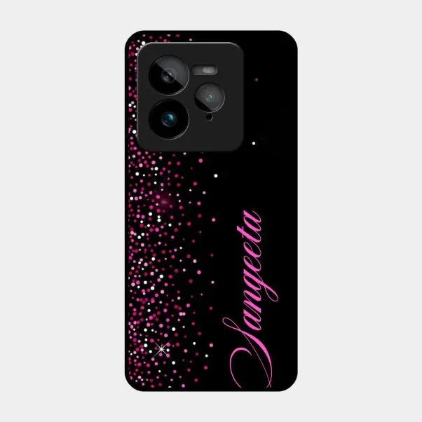 Pink Glitter Customize Glass Case Cover For Realme