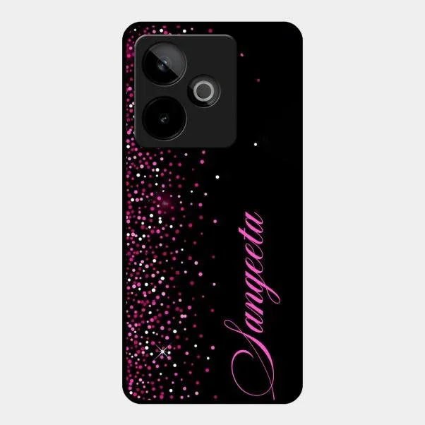 Pink Glitter Customize Glass Case Cover For Realme