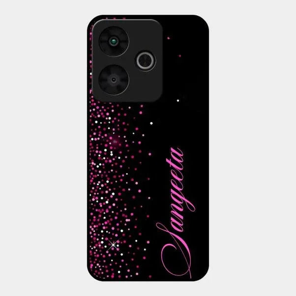 Pink Glitter Customize Glass Case Cover For Redmi