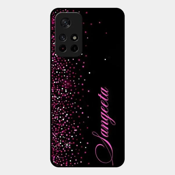 Pink Glitter Customize Glass Case Cover For Redmi