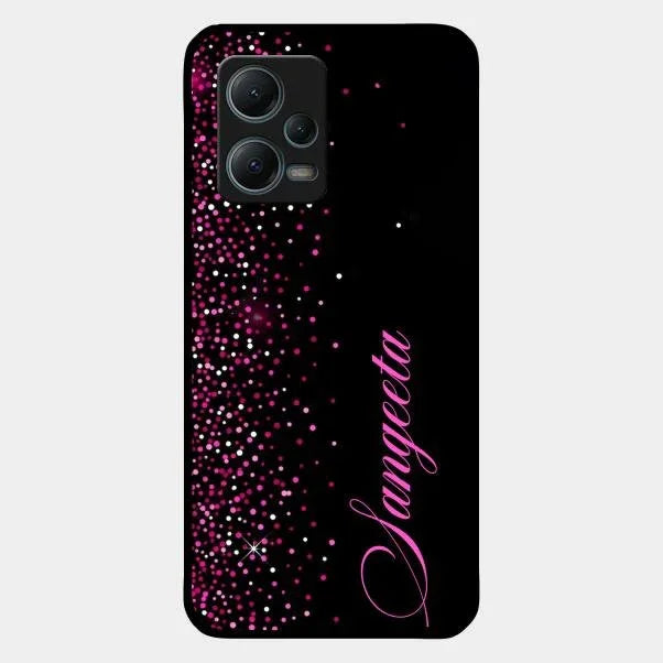 Pink Glitter Customize Glass Case Cover For Redmi