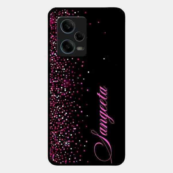 Pink Glitter Customize Glass Case Cover For Redmi