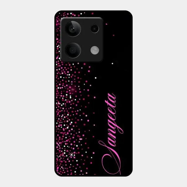 Pink Glitter Customize Glass Case Cover For Redmi