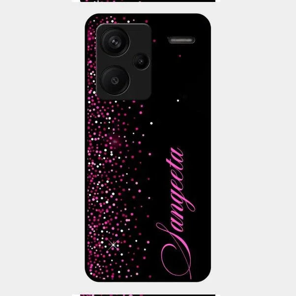 Pink Glitter Customize Glass Case Cover For Redmi