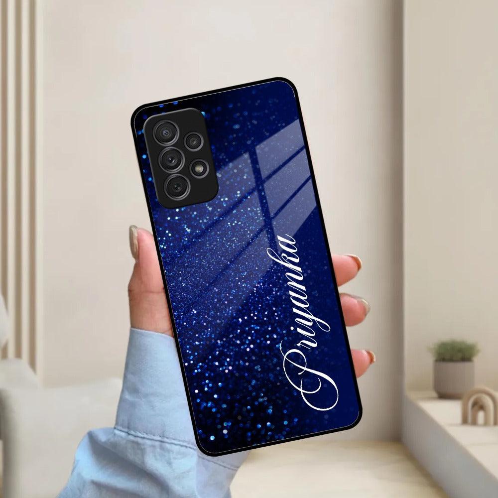 Blue Glitter Customize Glass Case Cover For Samsung