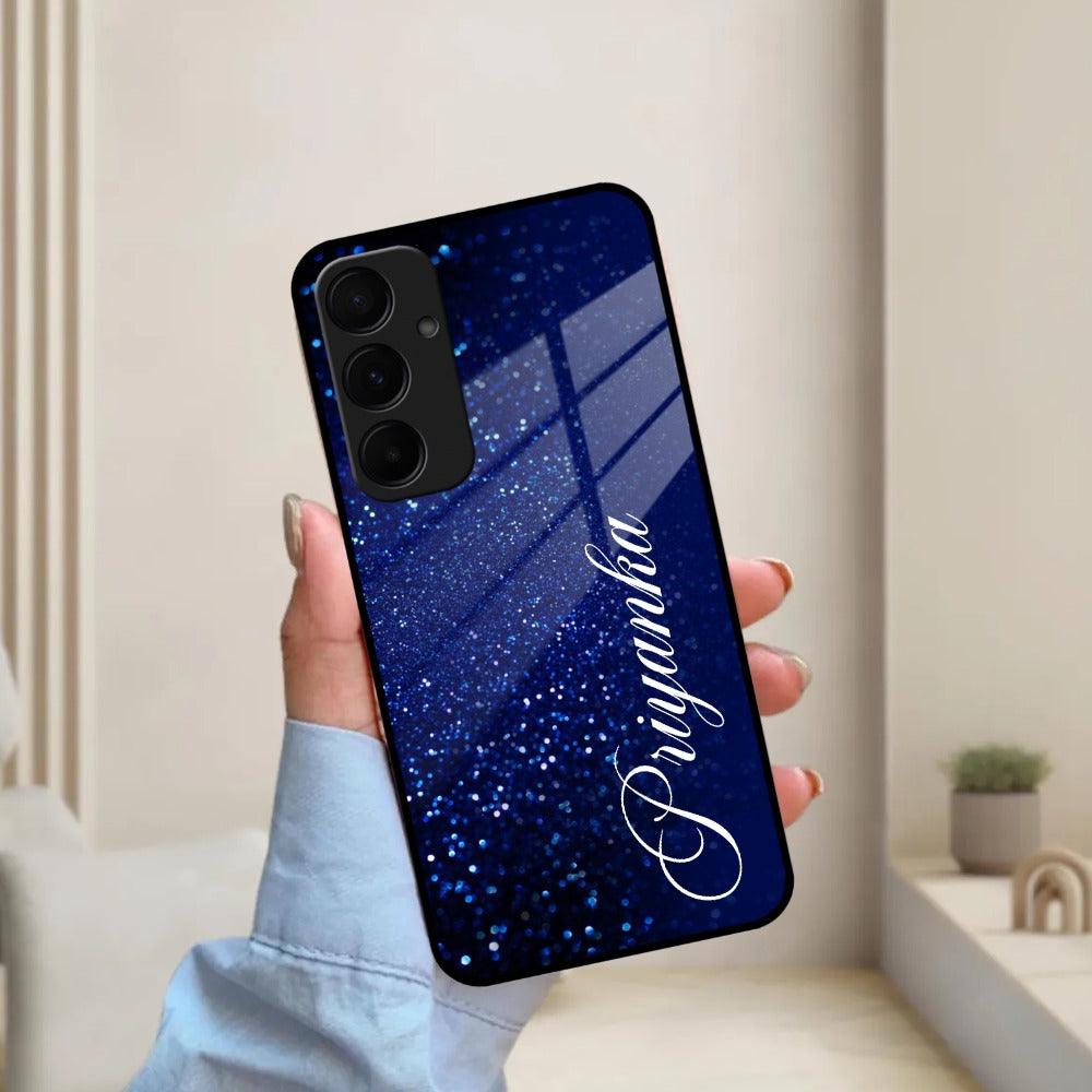 Blue Glitter Customize Glass Case Cover For Samsung