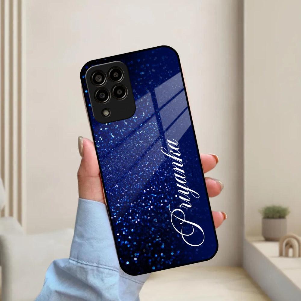 Blue Glitter Customize Glass Case Cover For Samsung