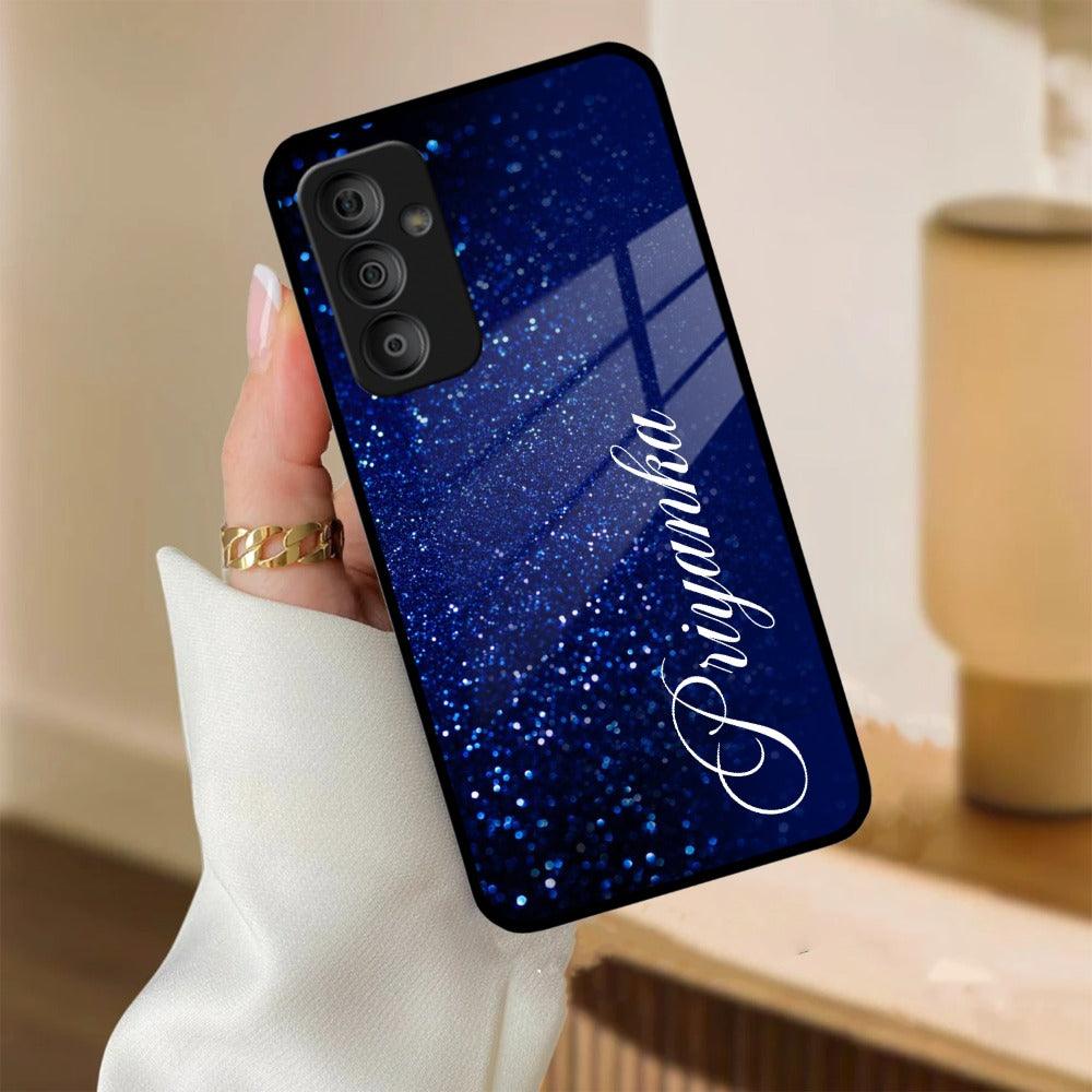 Blue Glitter Customize Glass Case Cover For Samsung