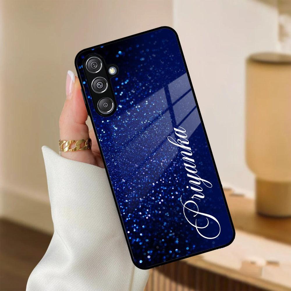 Blue Glitter Customize Glass Case Cover For Samsung