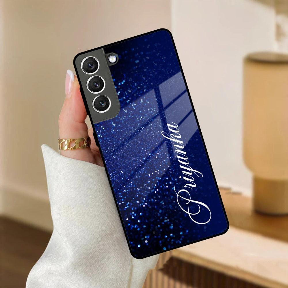 Blue Glitter Customize Glass Case Cover For Samsung