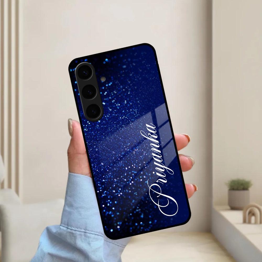 Blue Glitter Customize Glass Case Cover For Samsung