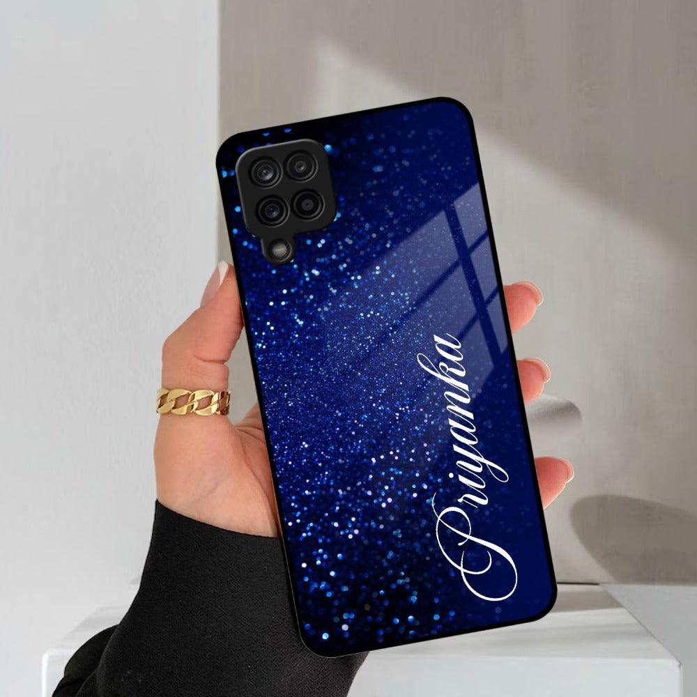 Blue Glitter Customize Glass Case Cover For Samsung