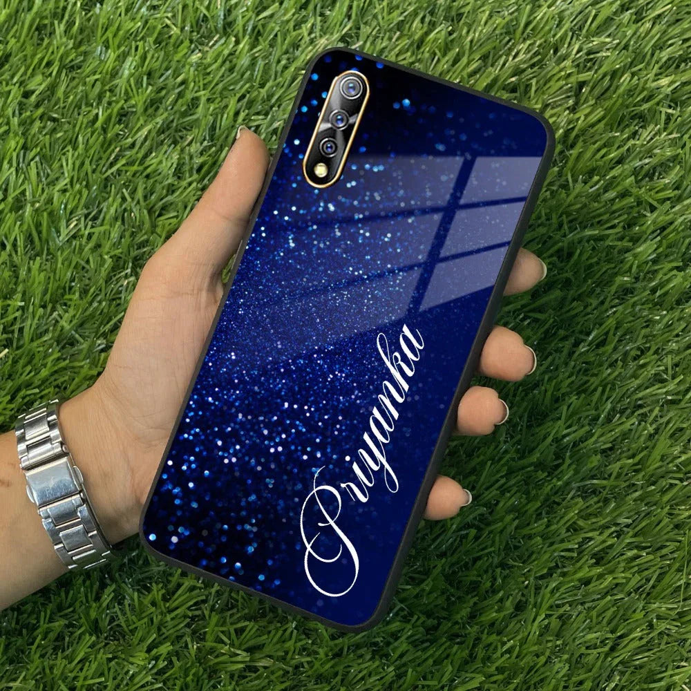 Blue Glitter Customize Glass Case Cover For Vivo - ShopOnCliQ